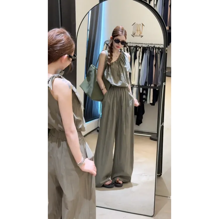 MARIE.COCO小众设计感时尚套装别致系带斜肩吊带上衣气质休闲裤潮
