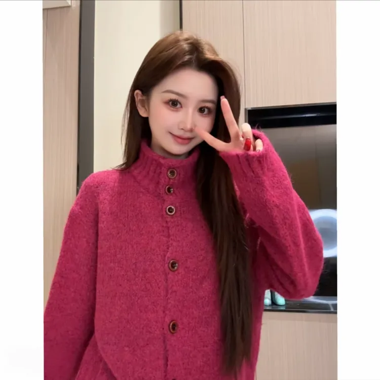 【运费补贴】加厚羊驼羊毛秋冬新款单排扣针织毛衣外套甜美温柔风