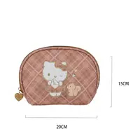 三丽鸥家族复古格纹系列贝壳化妆包（棕色）-Hello Kitty款