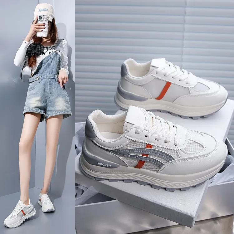 真皮网面老爹鞋皮面休闲鞋运动轻便跑步鞋百搭简约夏季新款阿甘鞋