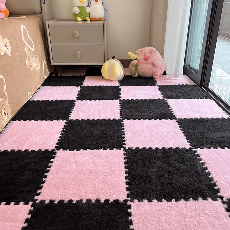 拼接毛绒地毯房间卧室大面积全铺泡沫地垫防摔主卧床下地毯可裁剪