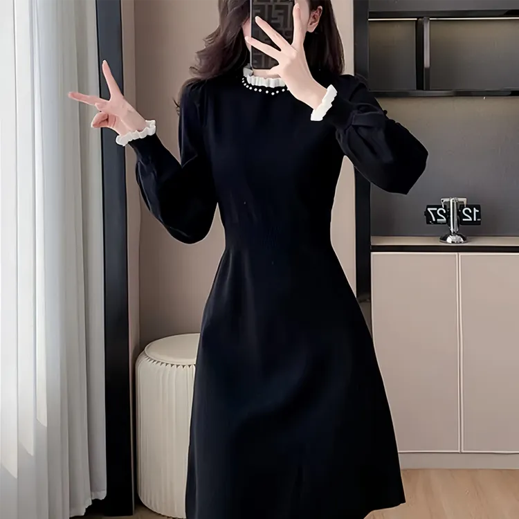 气质2024针织毛搭新款黑色秋冬法式百搭内赫本衣裙连衣裙风打底