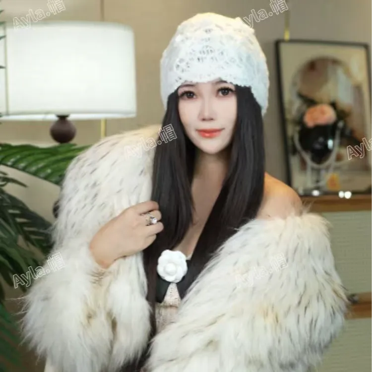 秋冬新款手工钩织法式花朵针织帽韩版包头帽毛线帽保暖帽子显脸小