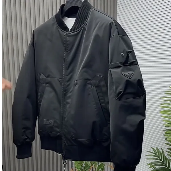 男士棒球领双面穿羽绒服夹克2025冬季新款时尚百搭工装白鸭绒外套