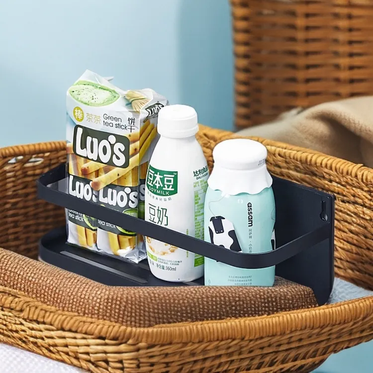 日式简约单层冰箱磁吸置物架免打孔侧壁安装厨房调料纸巾收纳架黑