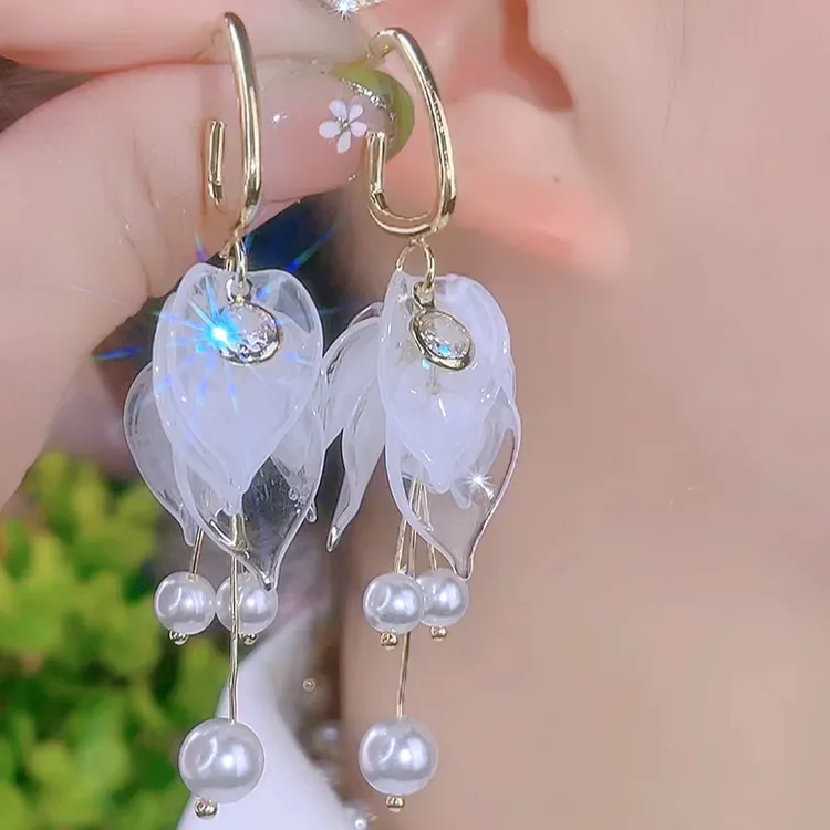 925银针耳饰 【138号】超仙时尚气质长款花瓣海边沙滩耳环