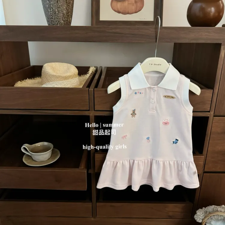 女童连衣裙2025夏季新款宝宝时髦POLO裙小童刺绣动漫洋气背心裙子