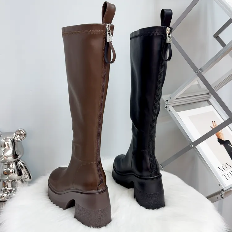 10cm增高长筒靴女小个子女生增高显瘦不过膝秋冬粗跟长靴女英伦风