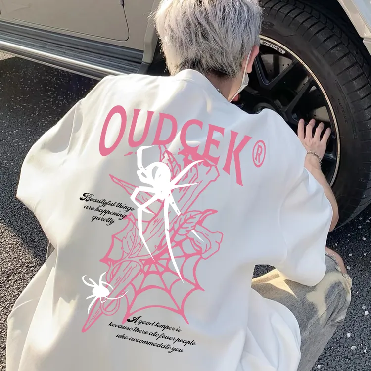 100%重磅纯棉短袖T恤青少年涂鸦字母印花流行宽松夏季半袖上衣ins