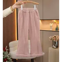 女童加绒裤子2025新款新中式洋气喇叭裤