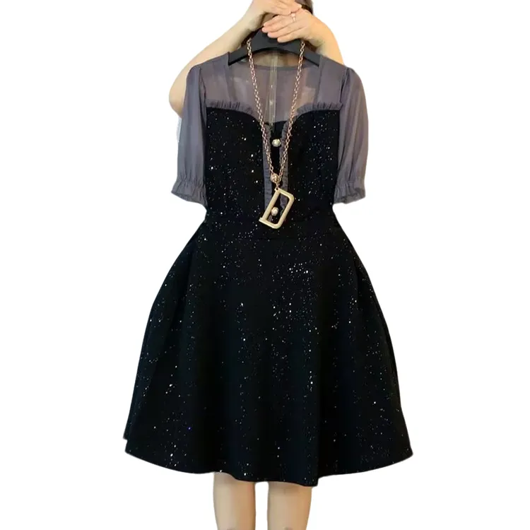 大维罗依 JYD欧货拼接气质显瘦星空小黑裙