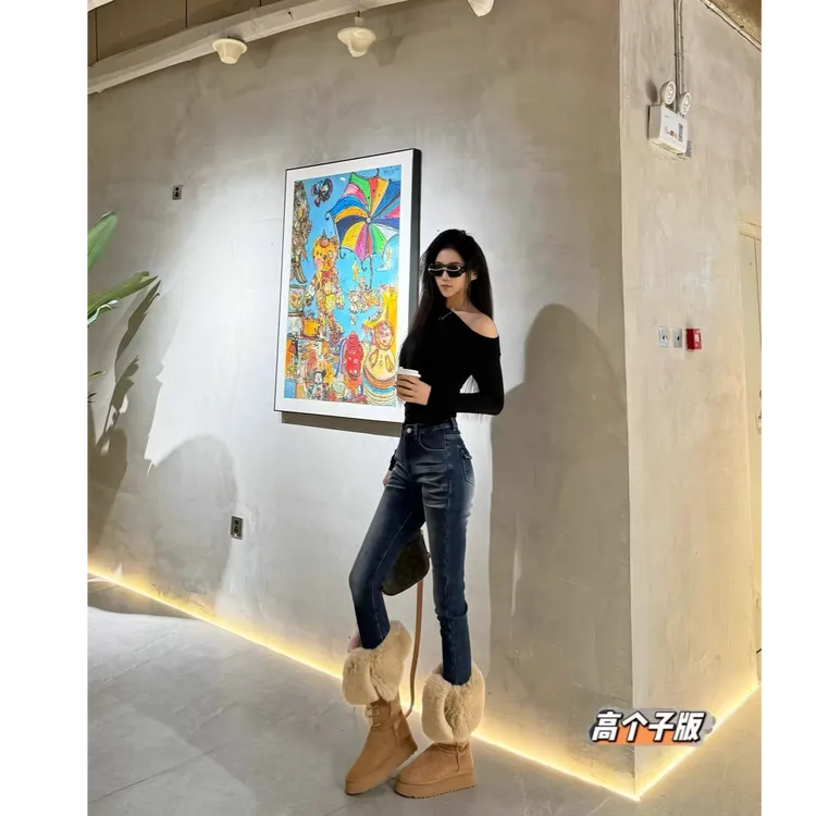 猫猫家加长女裤春夏复古蓝紧身牛仔裤女单层//兜盖铅笔裤//26003