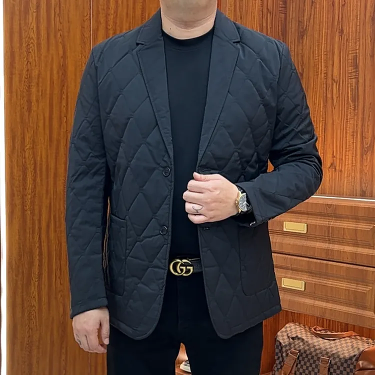 孙大漂亮冬季棉西装男款爆款2025新款菱形格商务休闲棉西服棉衣服