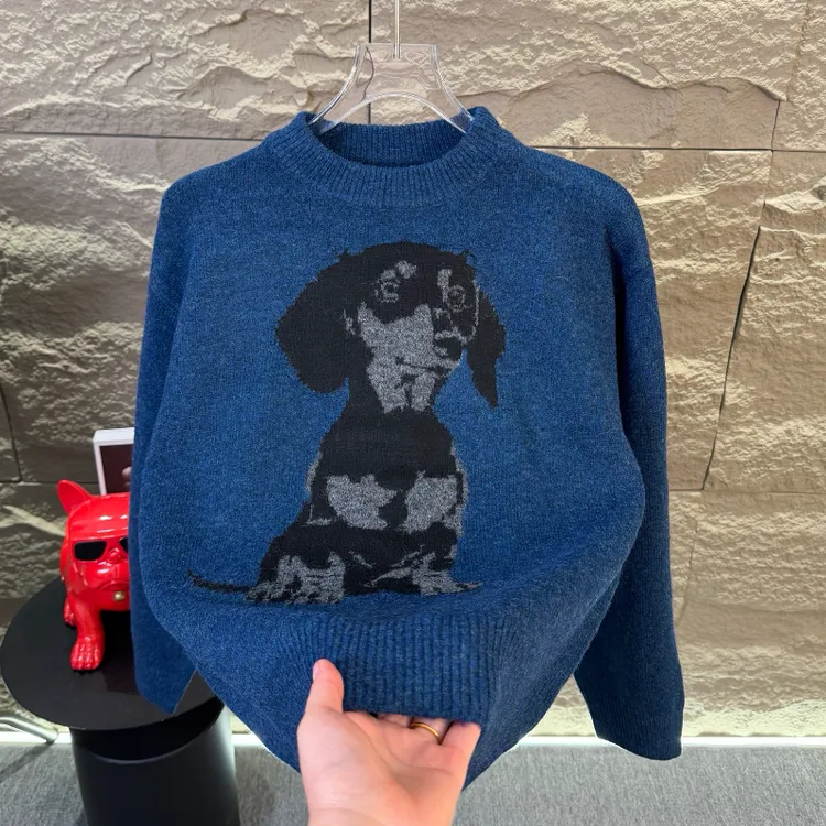 高档新款提花毛衣男士秋冬潮流宽松时尚针织打底衫潮流上衣LO6609