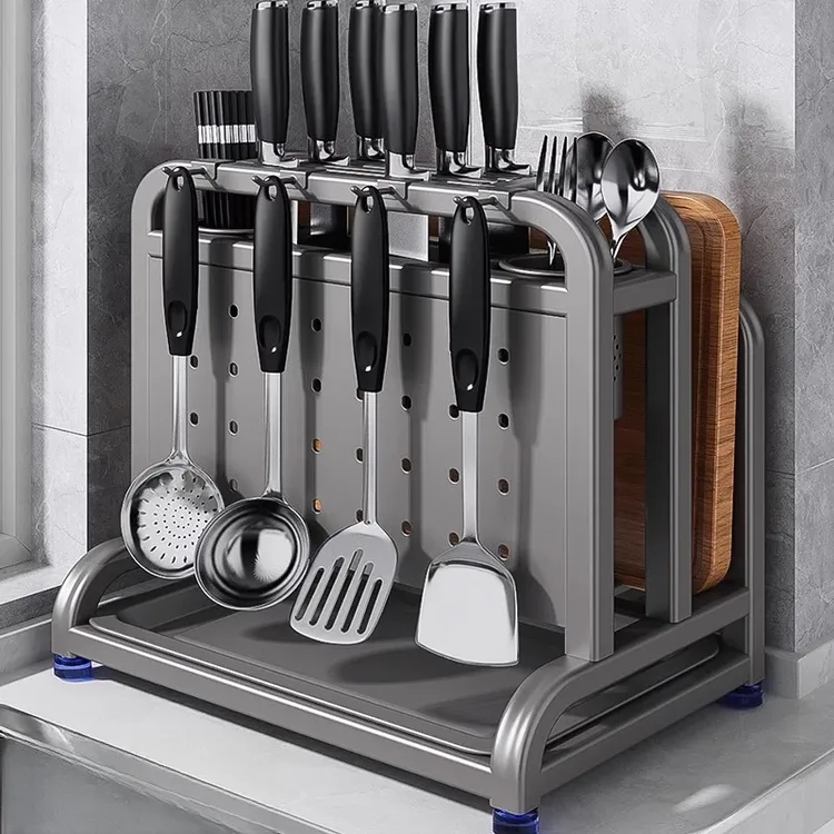 新款不锈钢厨房刀架置物架菜板刀具多功能筷子笼一体收纳沥水架子