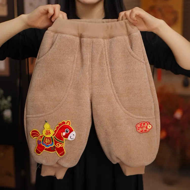 2026年款儿童加绒拜年裤 卡通新中式秋冬保暖长裤25Y531