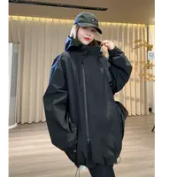 【安童森定制】魔术贴拉链冲锋衣外套美式拼接时尚百搭连帽上衣8306