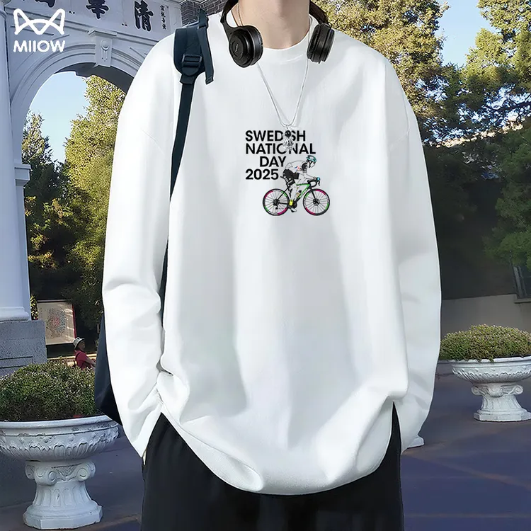 MiiOW/猫人长袖T恤男生青少年学生内搭外穿港风打底衫休闲上衣服
