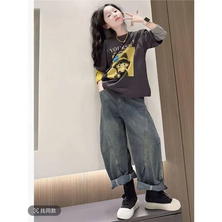 女童春秋款卫衣套装2025新款儿童韩版秋季休闲时尚牛仔裤两件套潮