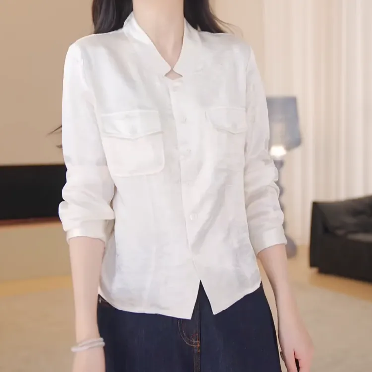 韩系新款设计感立领衬衣女装百搭显瘦时尚休闲衬衫上衣LK2505921