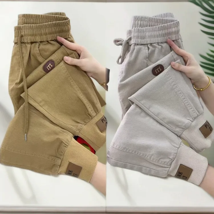 弹力水洗棉牛仔休闲裤女秋季新款高腰宽松遮肉显瘦哈伦裤时尚百搭