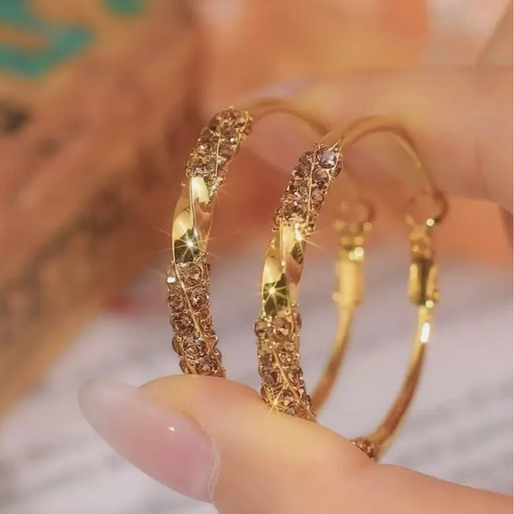 铜合金合成锆石耳饰 925银针合成锆石耳饰金圈时尚气质女士耳环