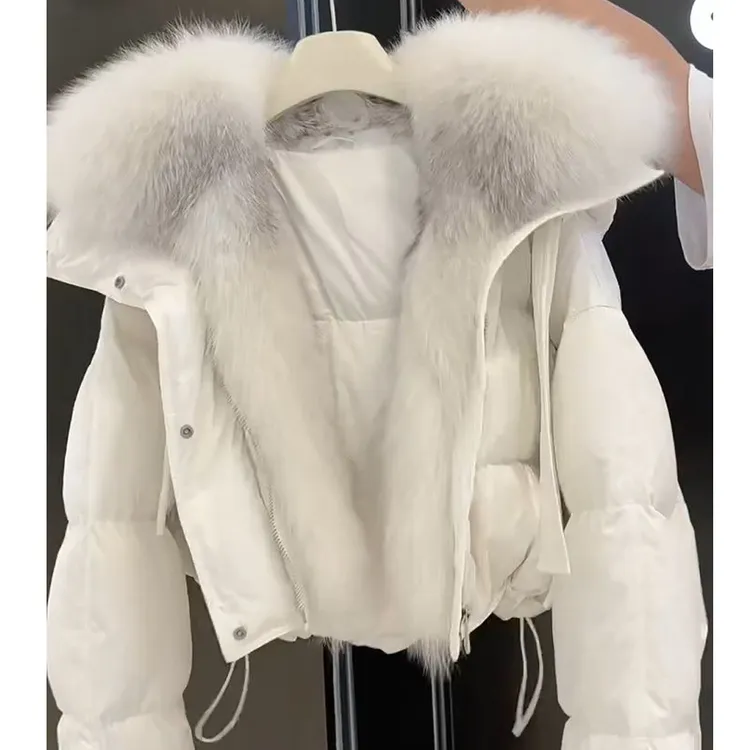 高级感大毛领连帽棉服女短款2025新款韩版加厚小个子冬季保暖外套