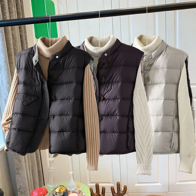 立领拼接单排扣背心外套秋冬休闲百搭叠穿保暖不显臃肿马夹外套潮