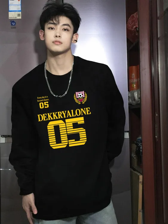 美式潮流男款百搭宽松纯棉长袖T恤春秋季休闲时尚圆领上衣打底衫