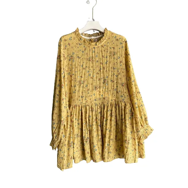 田园风碎花长袖衬衫木耳边领收腰显瘦洋气小衫女春季百搭