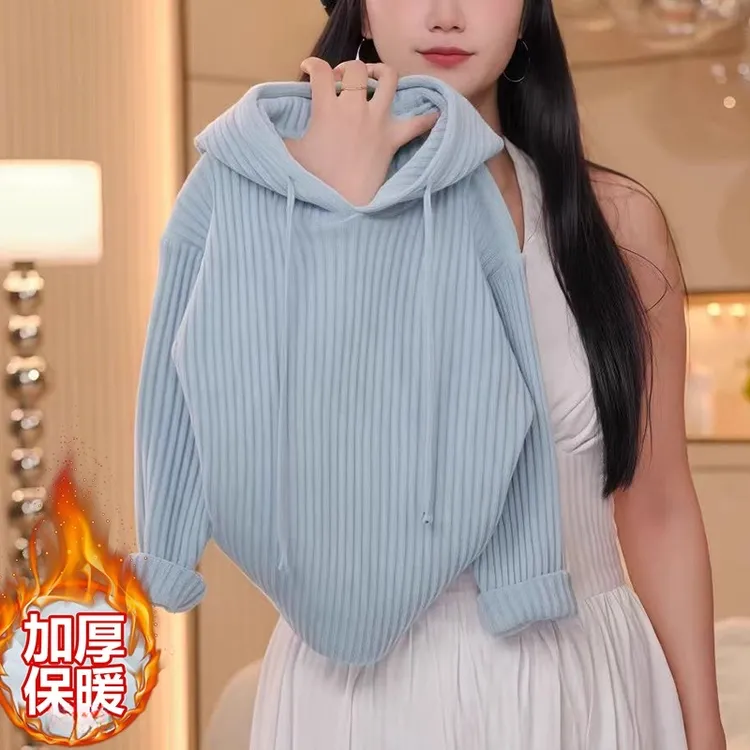 女童加厚连帽毛衣2025新款秋冬针织衫百搭冬装内搭保暖打底衫洋气