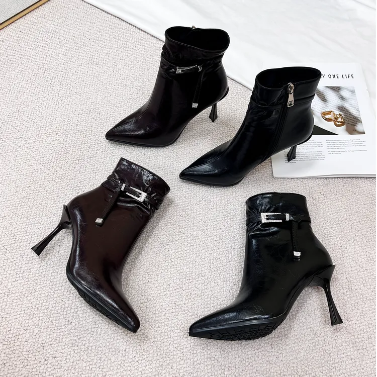 8cm 名媛高跟短靴女士秋冬季欧美时装靴  蝴蝶结瘦瘦靴时尚马丁靴