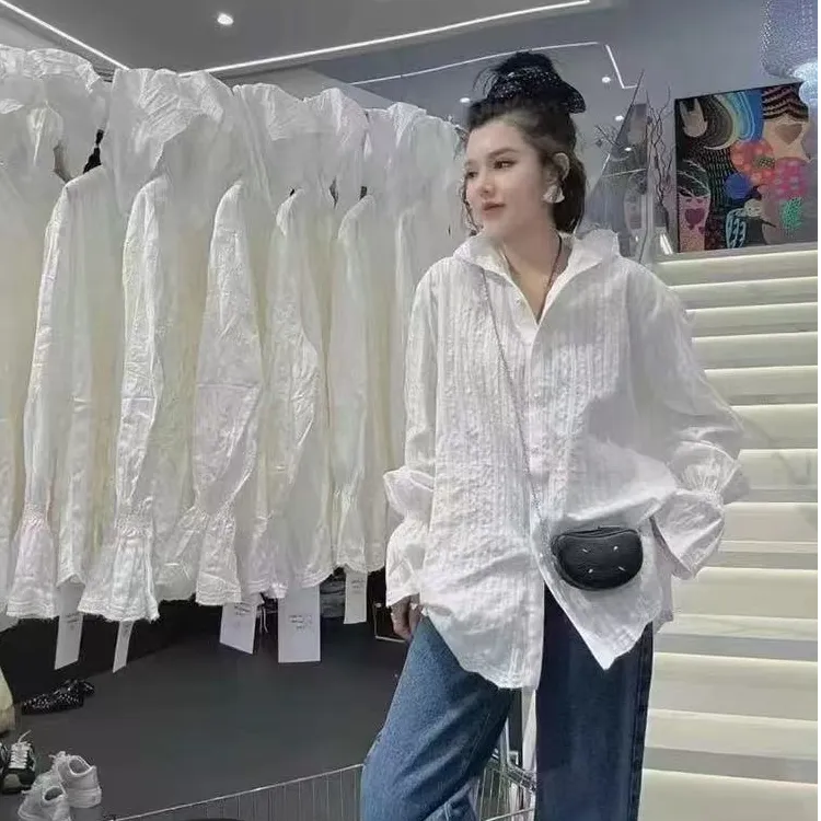 欧货时尚连帽条纹长袖衬衫女2025春季新款宽松显瘦百搭上衣11971