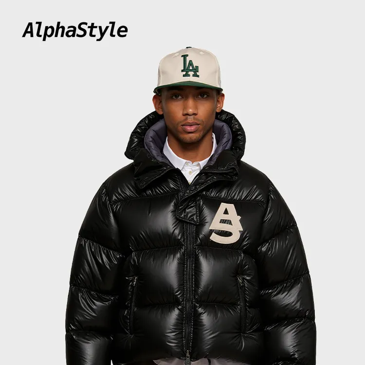 ALPHASTYLE潮牌羽绒服男女款潮流运动休闲连帽鹅绒羽绒服外套B