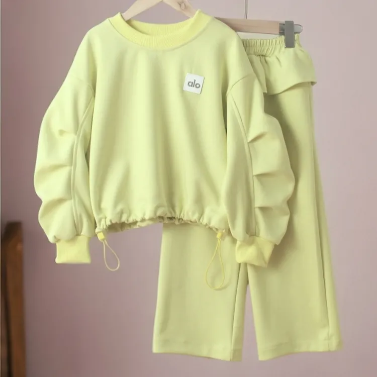 女童套装2025春秋新款运动休闲芭蕾风儿童卫衣卫裤纯色洋气两件套