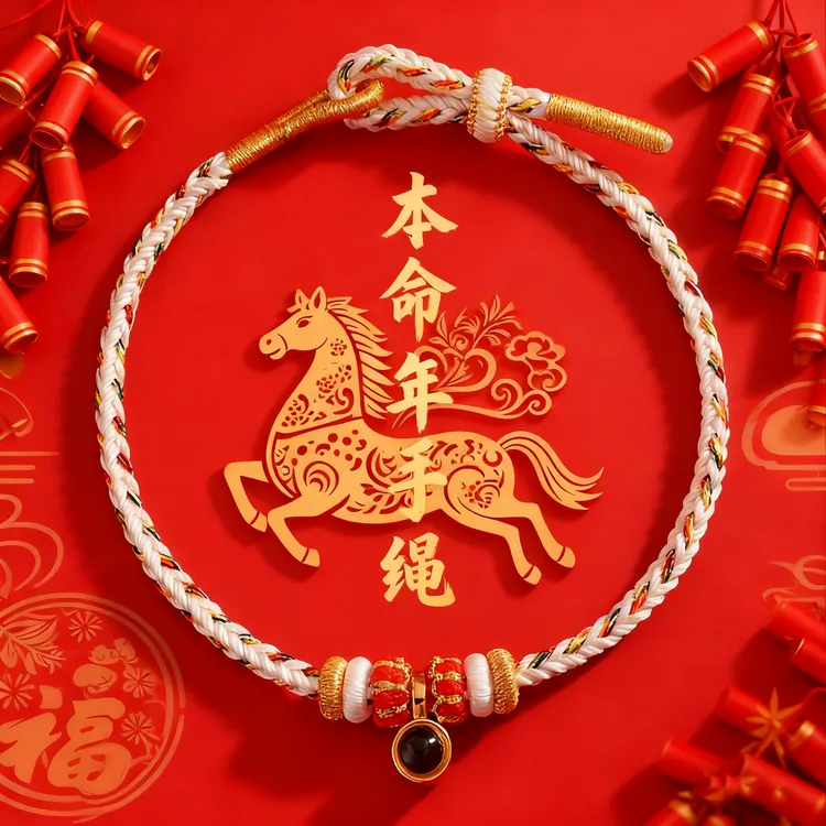 生肖马本命年红绳属马2026年新款手绳合金布艺手链 手工编织红绳 