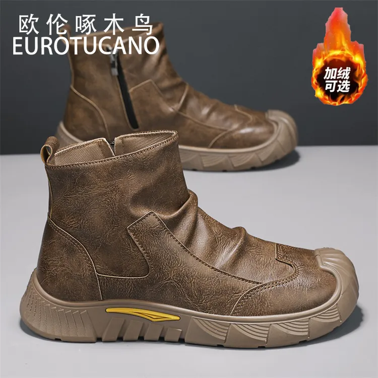 欧伦啄木鸟EUROTUCANO耐磨靴子秋冬季休闲防滑加绒马丁靴新款男鞋