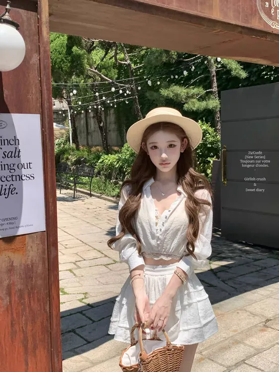 蔚蓝晚风 纯欲风气质薄款微透防晒衬衫上衣高腰显瘦A字半身裙套装