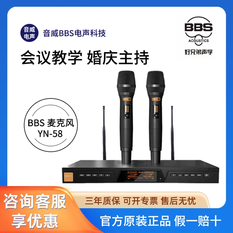 BBS YN-58无线话筒一拖二舞台KTV主持演出手持动圈麦克风家用K歌