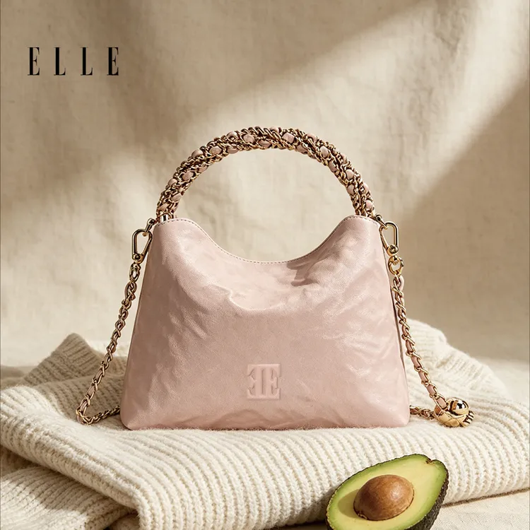 ELLE2026年新款【520礼物】褶皱经典手拎贝壳珐琅手柄轻奢斜挎女包W商品图