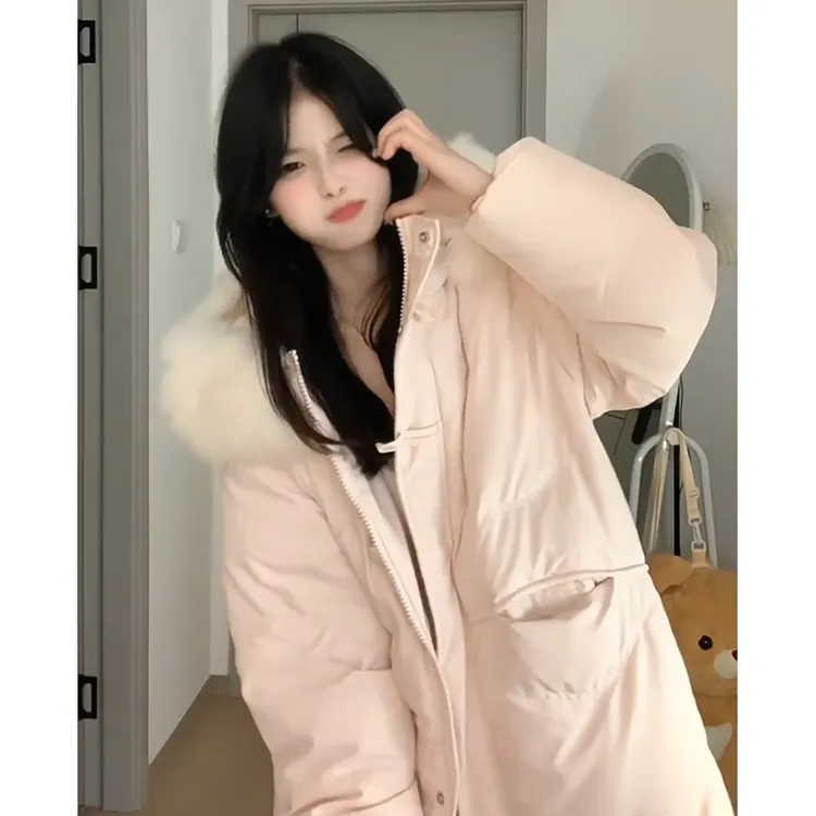 毛领中长款棉服女2025冬季新款韩版过膝棉袄学生保暖加厚棉衣外套