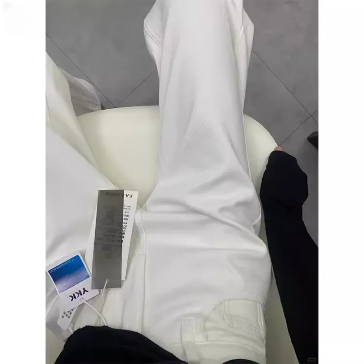 YKK拉链】白色窄版阔腿牛仔裤女秋冬高腰显瘦宽松垂感小个子直筒裤