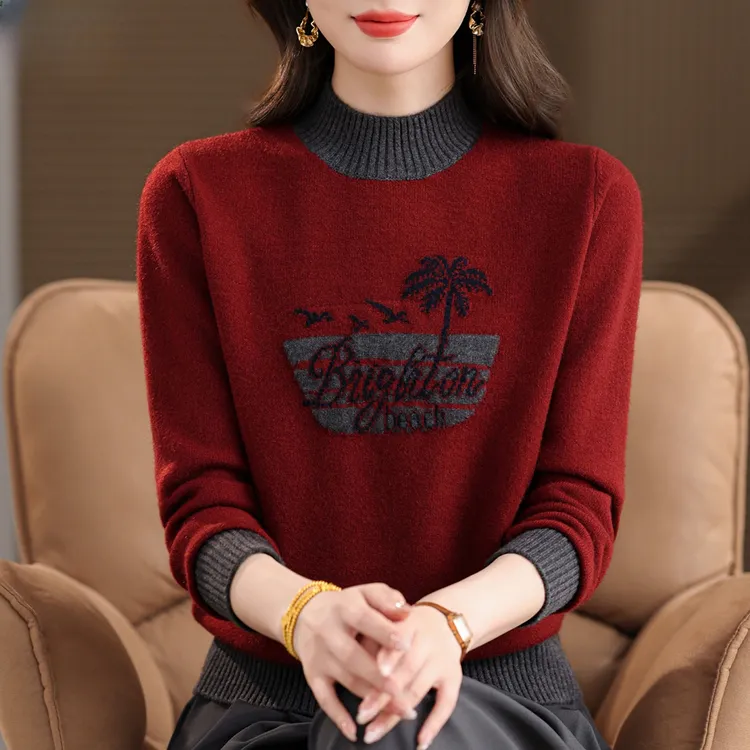 100纯羊毛衫加厚毛衣女2025新款秋冬妈妈羊绒半高领宽松打底内搭
