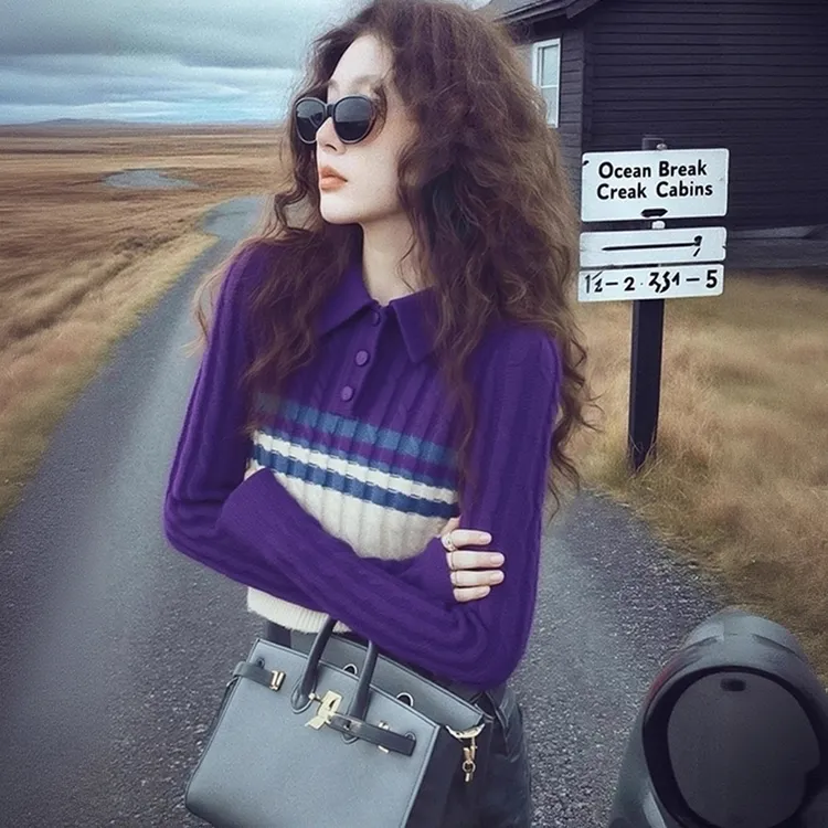 2025冬季高级感超好看软糯慵懒风减龄独特别致松弛感紫色针织衫女