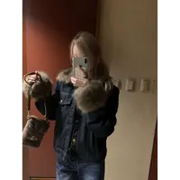 《巴恩冬令》毛毛领牛仔外套女秋冬2025年新款加厚短款上衣#W8876