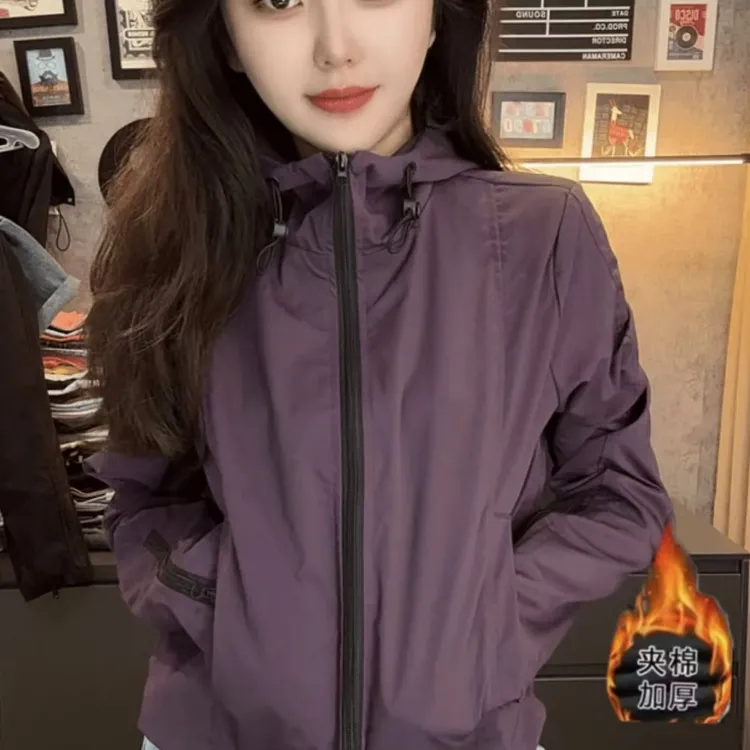 2025新款加棉加厚时尚防风短款收腰连帽风衣工装韩版休闲外套女