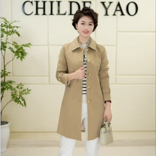 Childe Yao休闲时尚气质轻奢经典斜纹肌理翻领风衣外套CYC57229