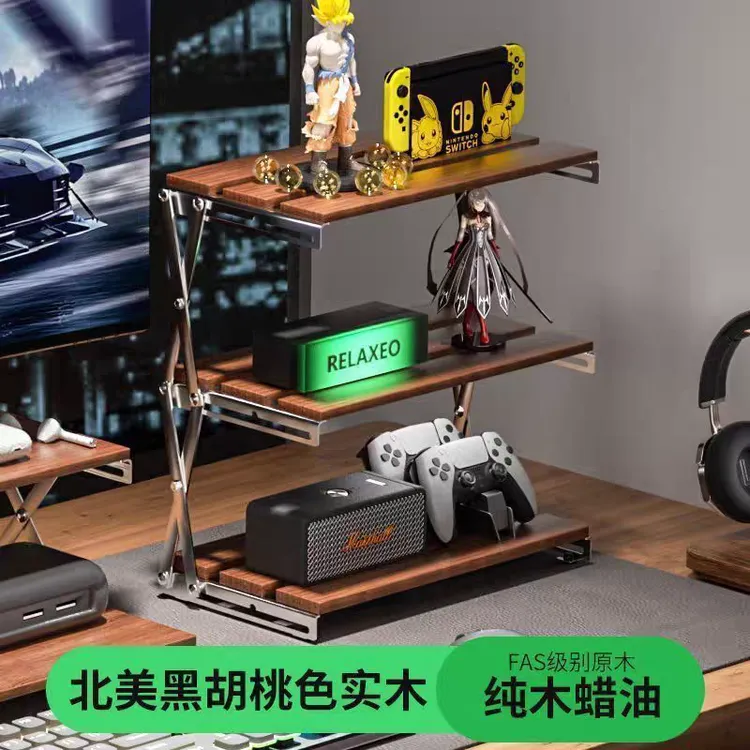 原木露营桌面置物架便携式收纳电竞房折叠实木桌上收纳架水杯支架