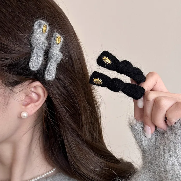 金标毛绒打结秋冬发夹女复古气质前额无痕刘海夹侧边夹一字夹发饰