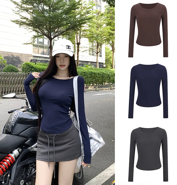 MosesQueen/魔西女王鱼骨设计德绒打底衫收腰显瘦长袖t恤